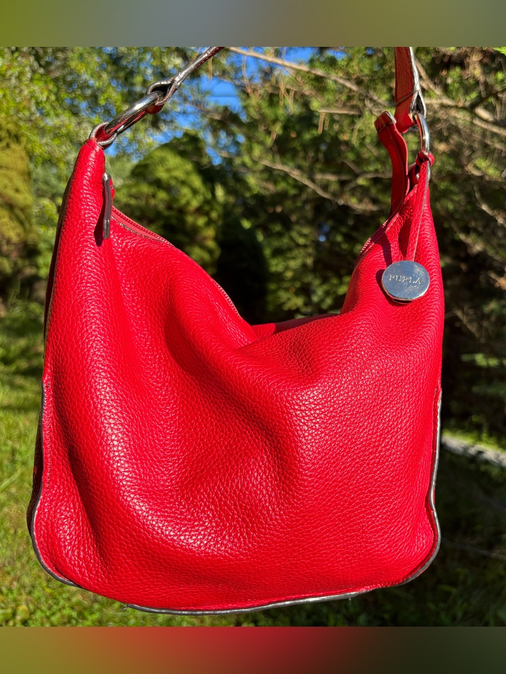 Furla Cherry Red Leather Shoulder Bag